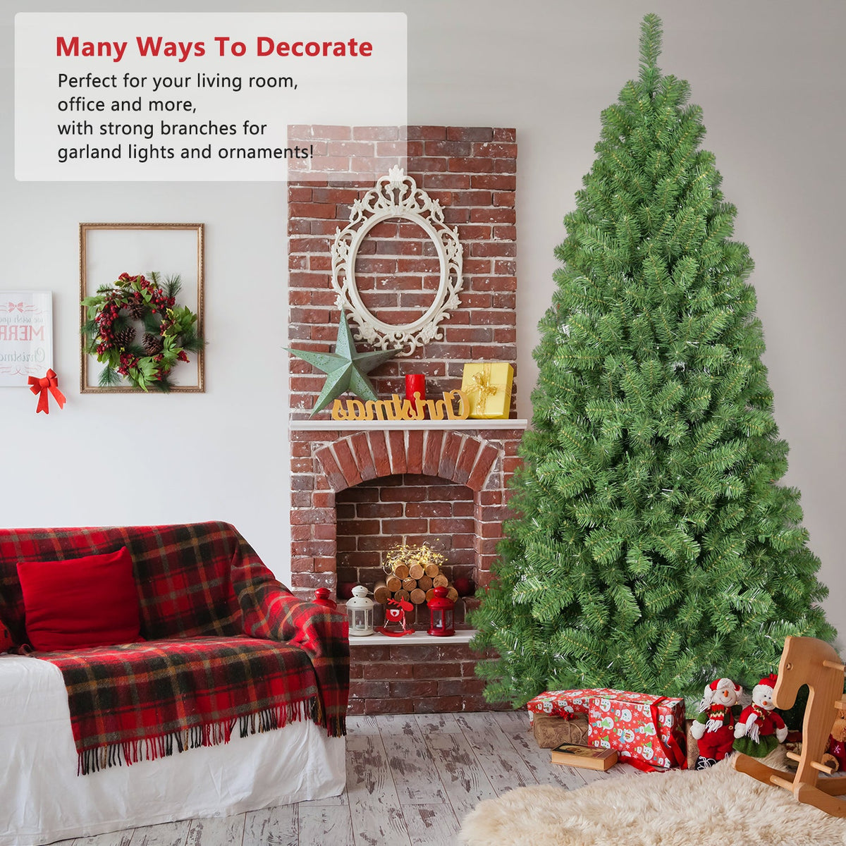 8ft Christmas Tree with Memory Wire - Hinged Artificial Holiday Tree