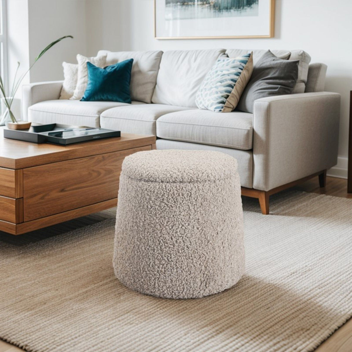 Elegant Round Storage Ottoman with Built-In Storage - Dark Green or Beige