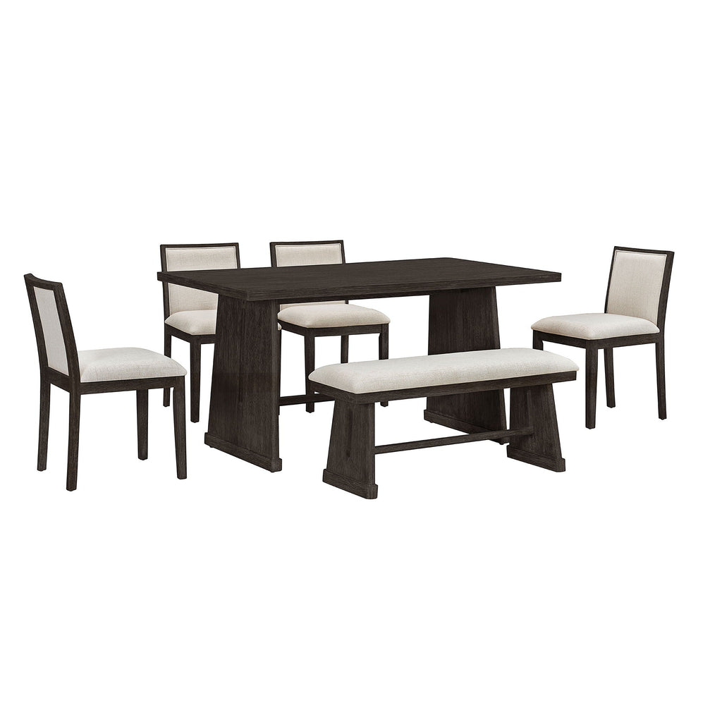 6 Piece Dining Room Set with Upholstered Chairs & Padded Bench - Light or Dark Brown