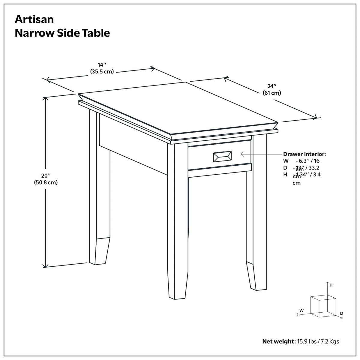 Handcrafted Narrow Side Table with Functional Drawer - Dark Brown