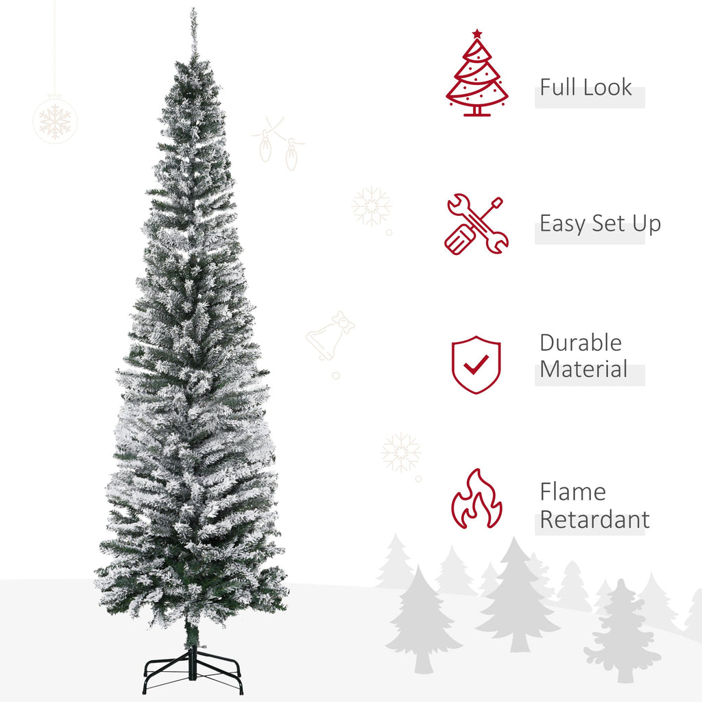 7.5' Tall Slim Artificial Christmas Tree with Snow-Flocked Branches - White