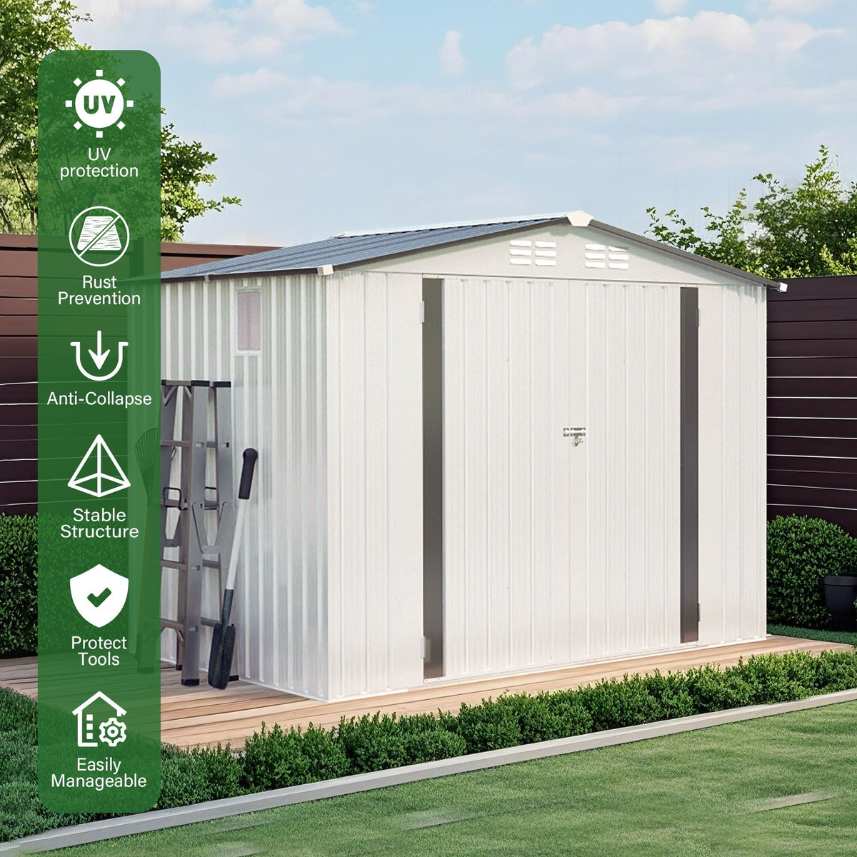 Garden Tool Shed Metal Storage Shed With Peaked Roof Waterproof Lockable Door