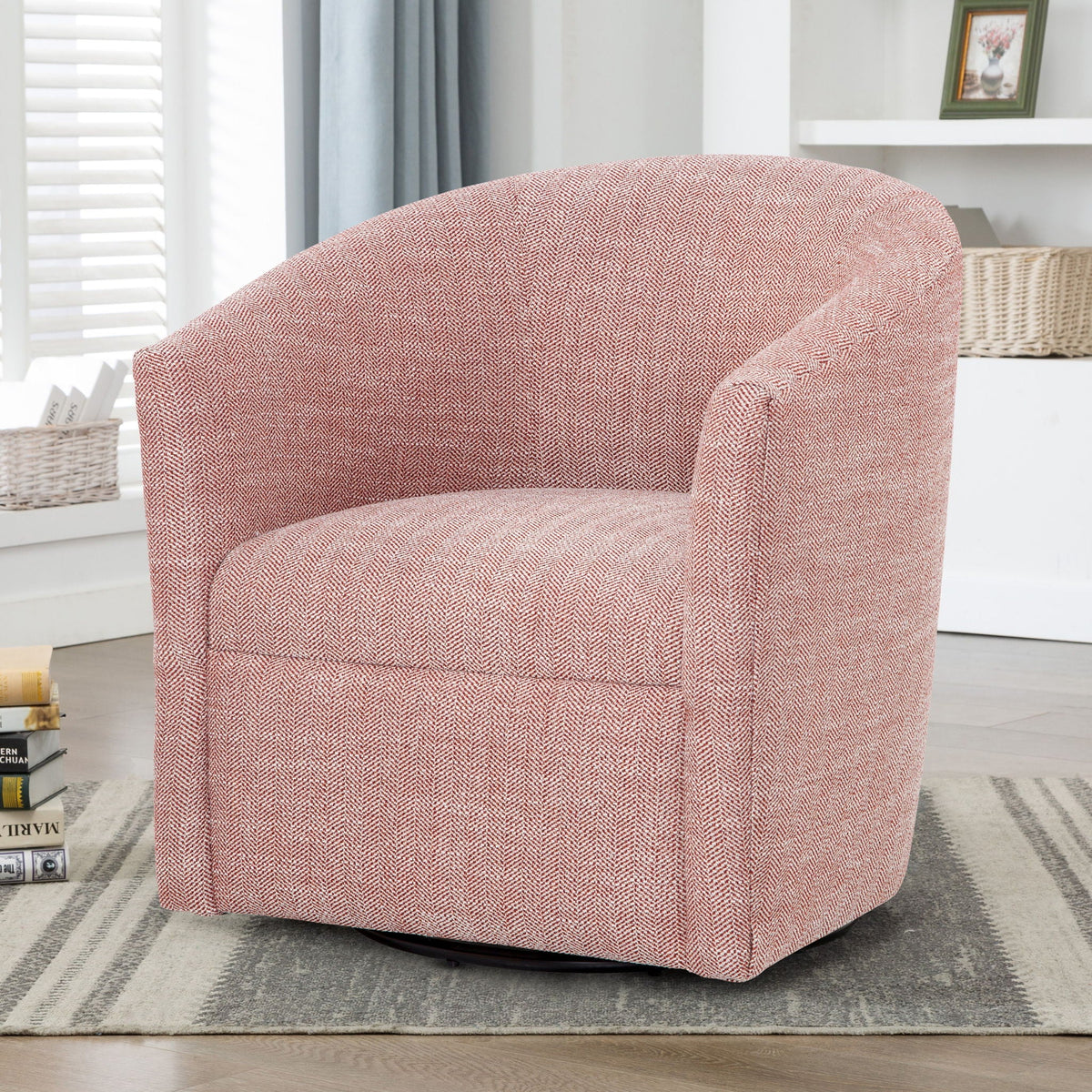 Swivel Barrel Chair with 360 Degree Rotation - Beige, Light Blue, or Red
