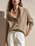 Womens New Shawl-collar Button-front Knitted Cardigan Sweater