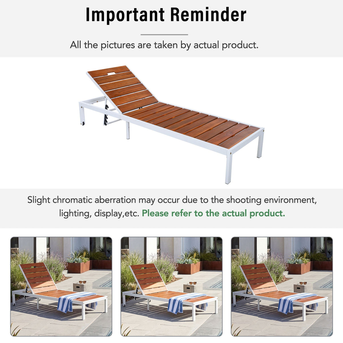 Outdoor Chaise Lounge Chair with Adjustable Backrest - Brown / White