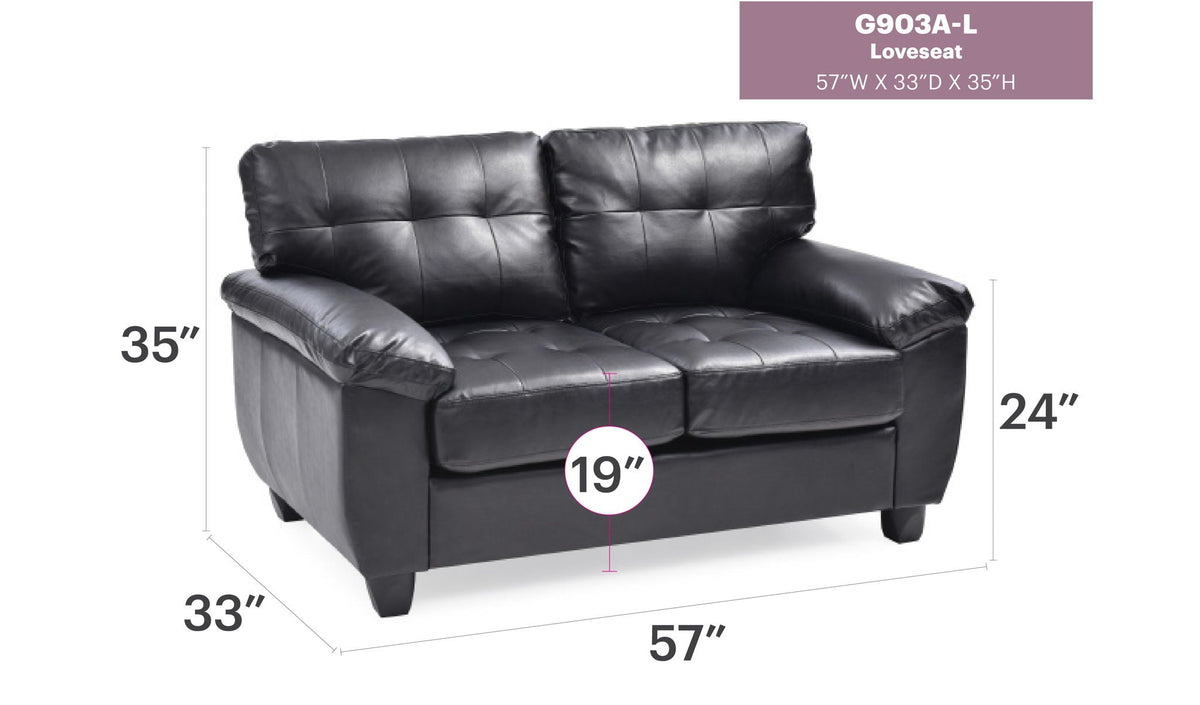 Stylish Loveseat With Padded Arms - Black or Dark Gray