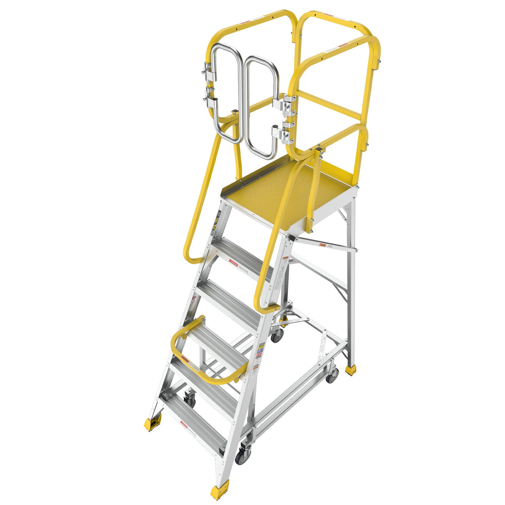 6 Step Aluminum Rolling Platform Ladder with 375 lb Capacity - Silver