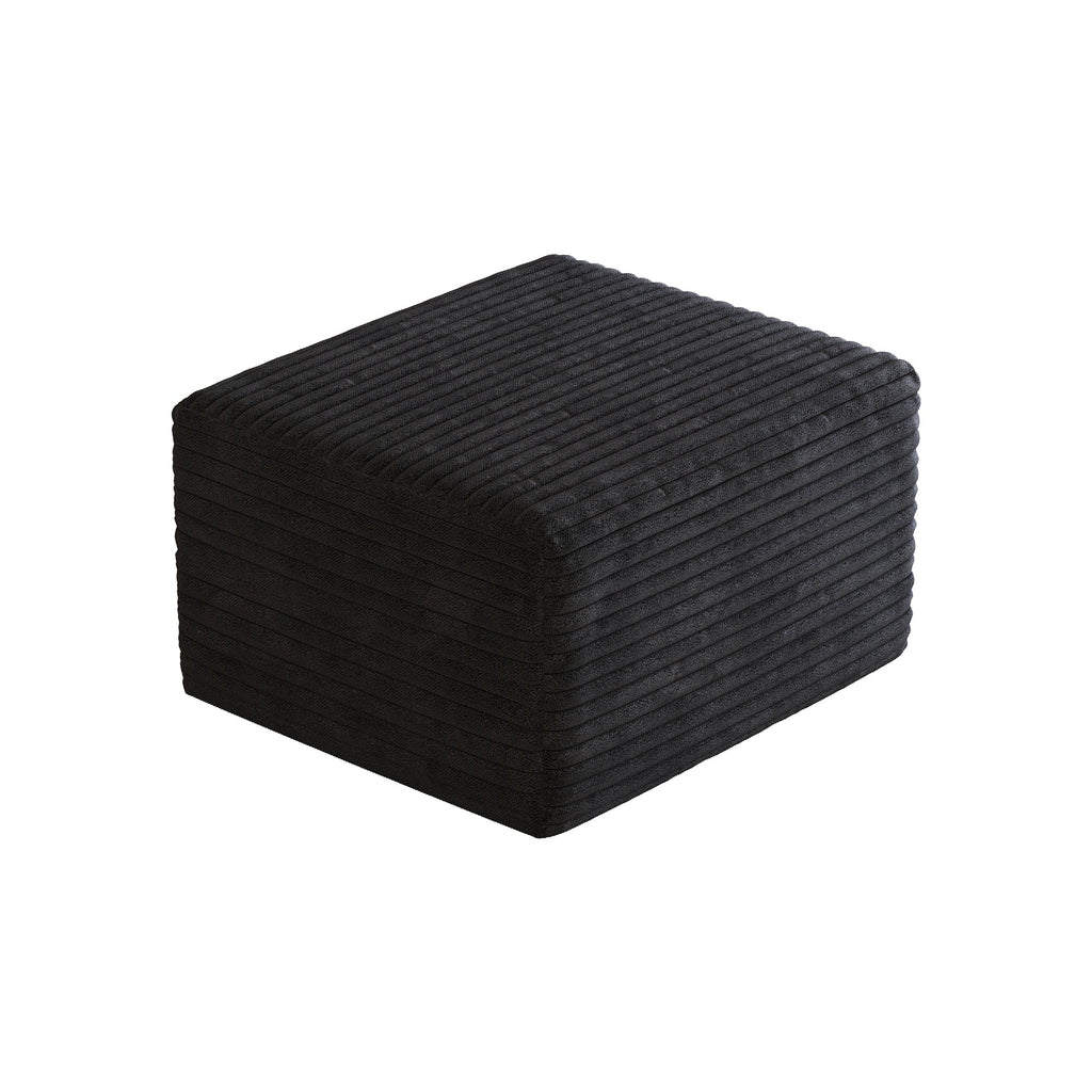 Black Corduroy Sofa Ottoman with Plush Finish - Black