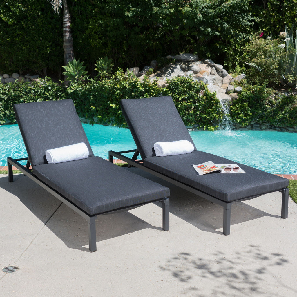 Modern Chaise Lounge with Water-Resistant Cushions - Dark Gray