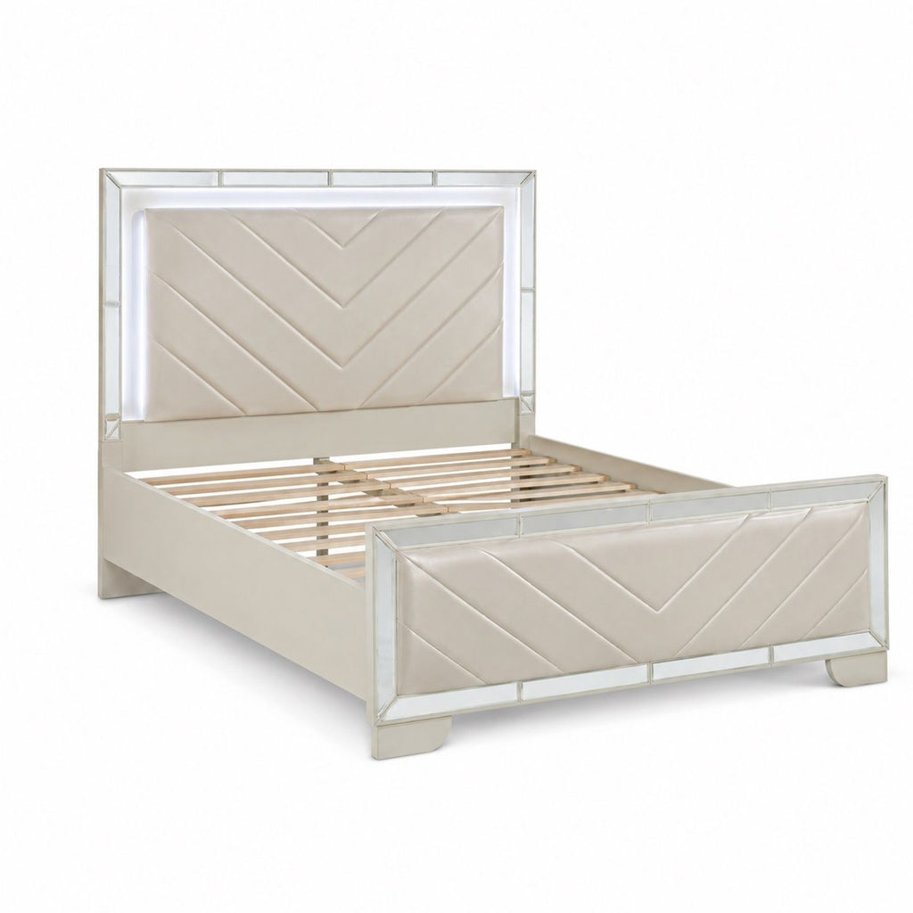 Contemporary 3 Piece Bedroom Set with LED Lights - Beige