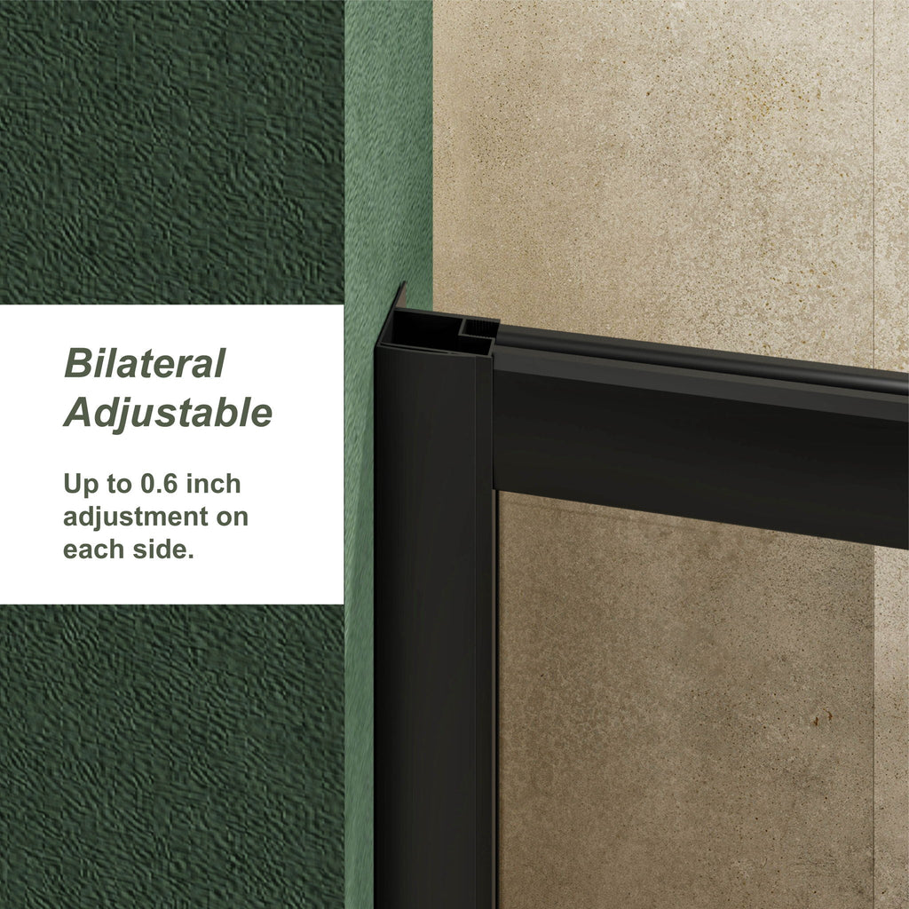 Single Sliding Shower Door with Stainless Steel Handle - Black