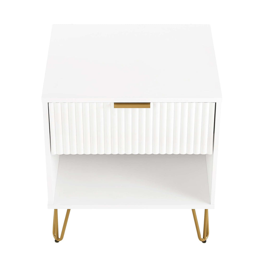Modern Nightstand with Fluted Drawer and Metal Handles - Multiple Colors