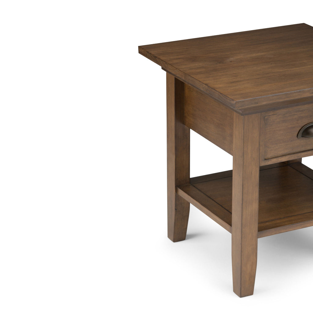 Solid Wood End Table with Storage Drawer - Light Brown