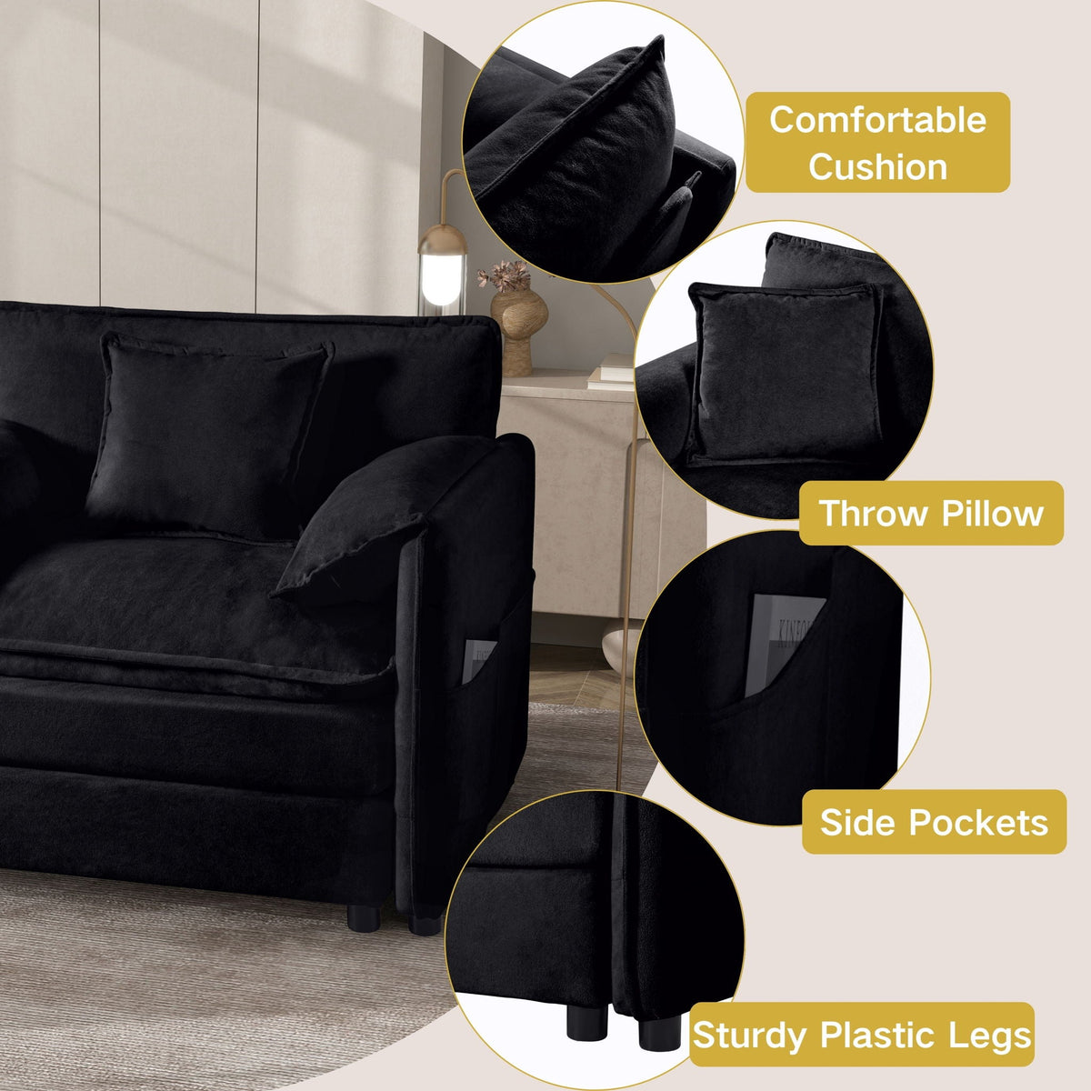 Oversized Chair & Ottoman with Soft Upholstery - Blue or Black