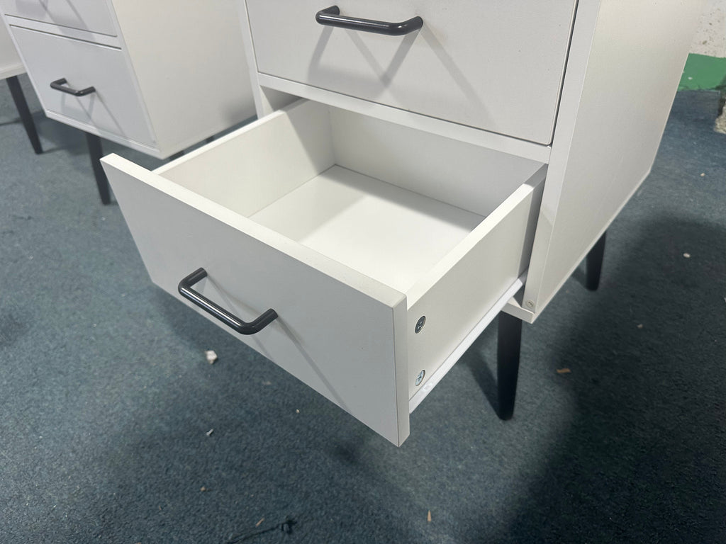 Modern 2-Drawer Nightstand with Metal Legs - White MDF