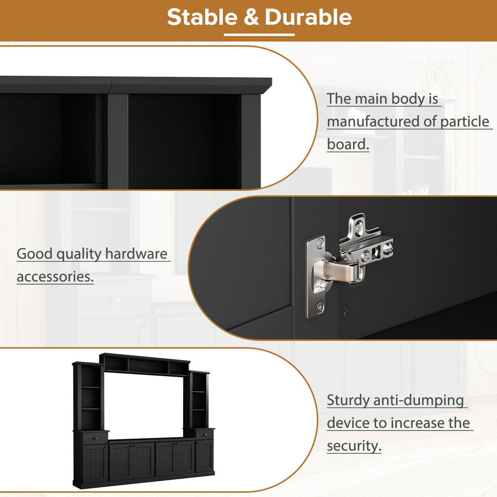 Minimalist Entertainment Wall Unit Set with Adjustable Bridge for TVs Up to 75" - White or Black