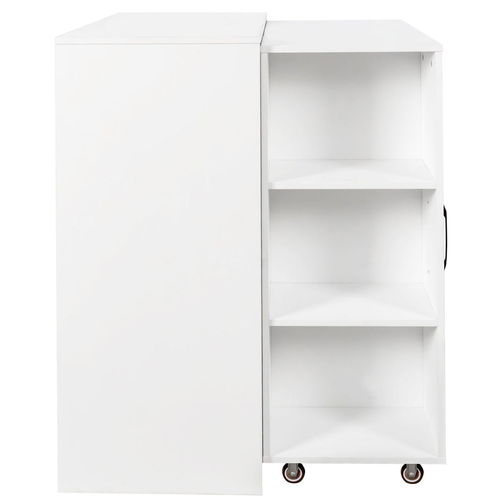 3 Tier Bookcase with Slide Out Doors and Wheels - White