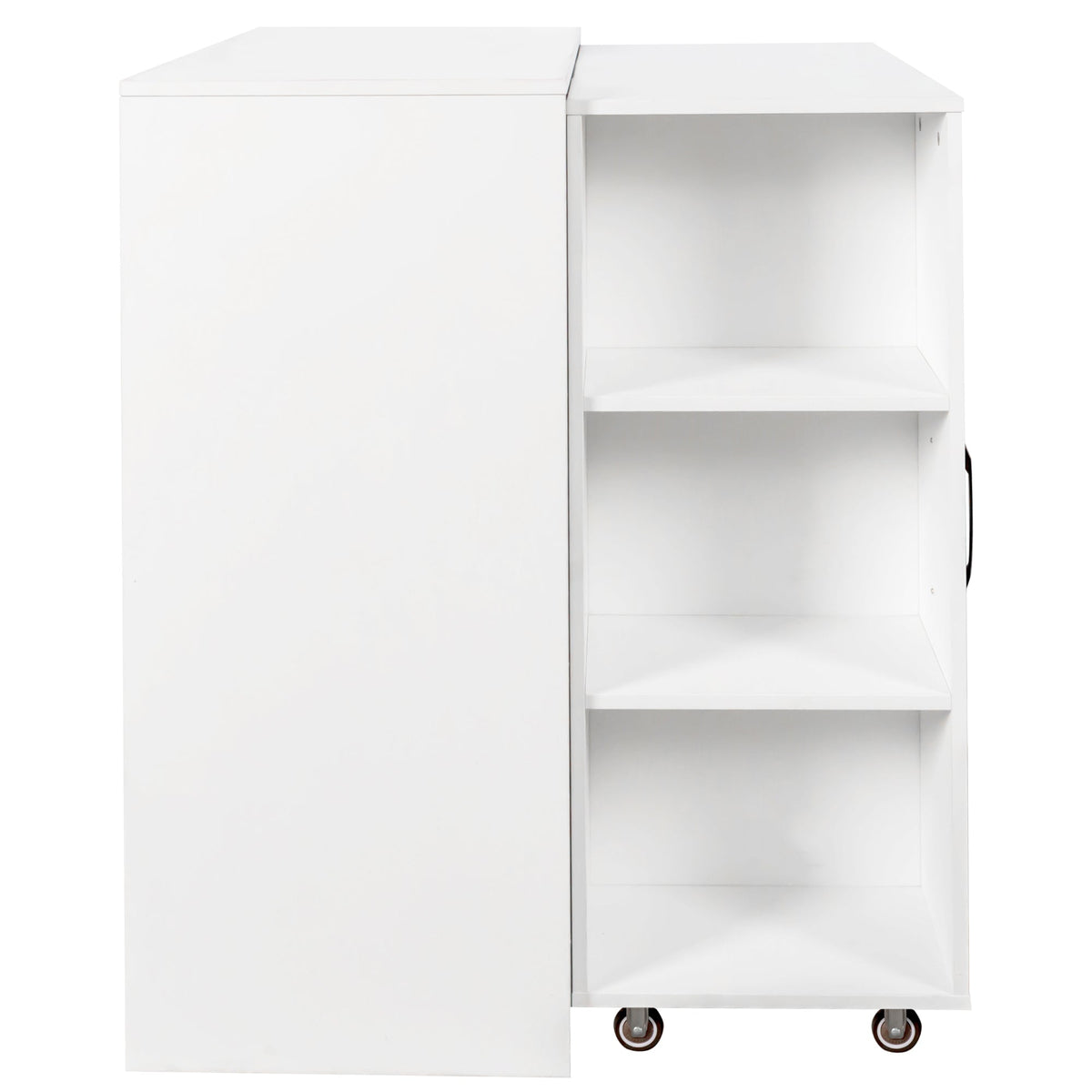3 Tier Bookcase with Slide Out Doors and Wheels - White