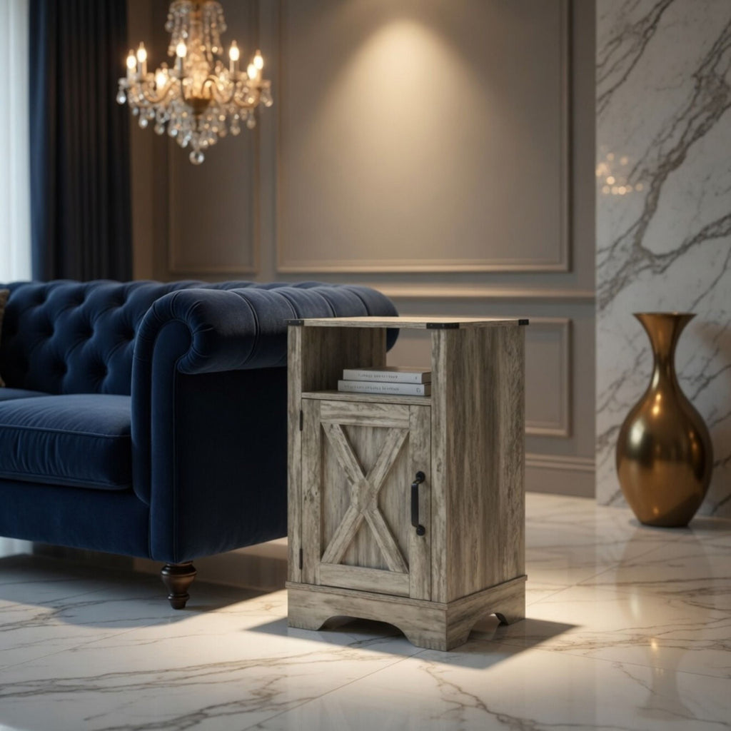 Farmhouse Nightstand with Charging Station & Storage - Multiple Colors