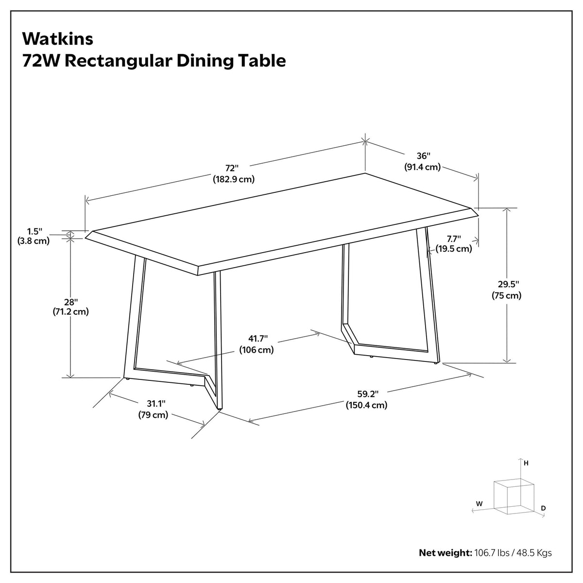 Watkins Dining Table with Solid Mango Wood Top - Dark Brown or Light Brown
