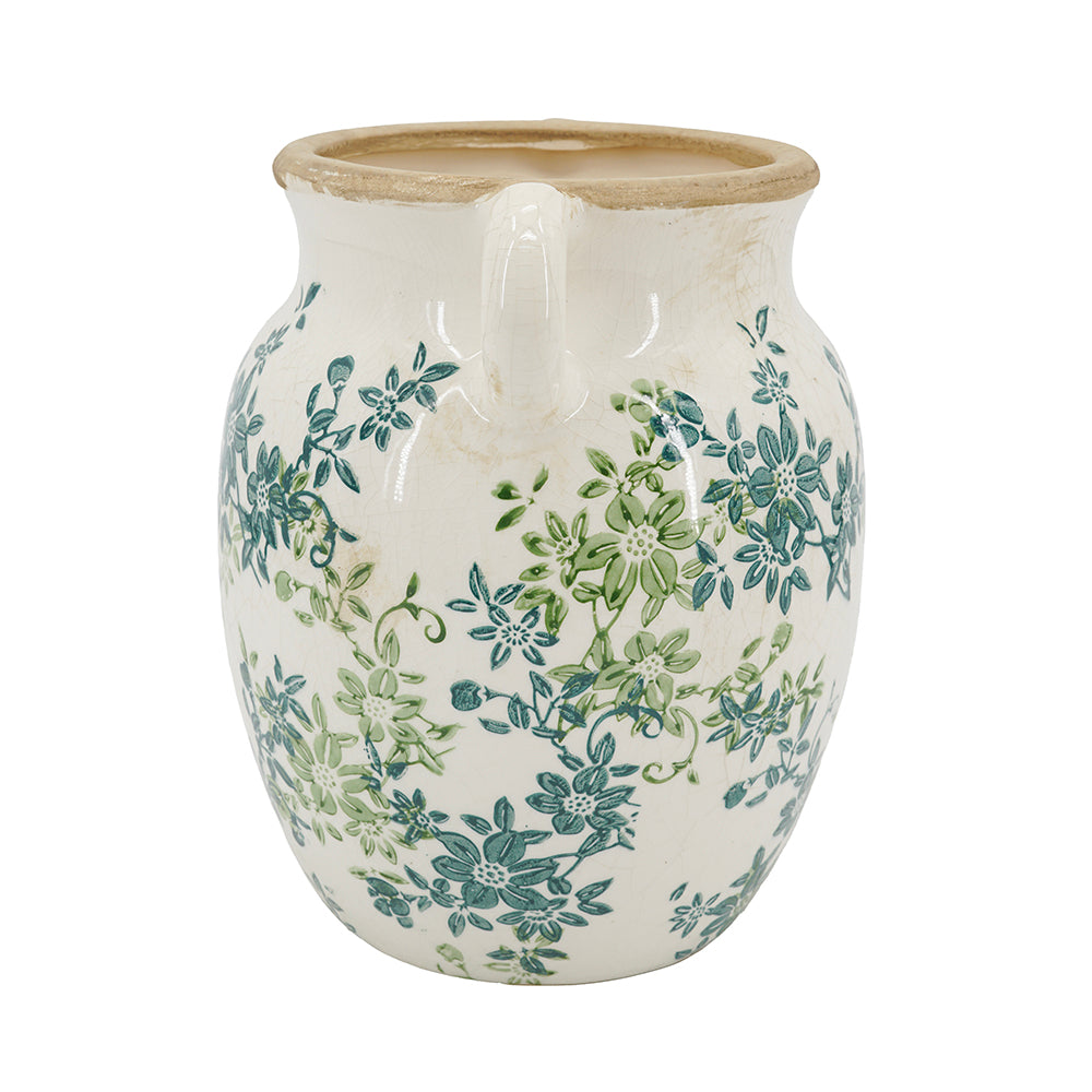 Floral Twin-Handle Vase with Wildflower Design - Ivory
