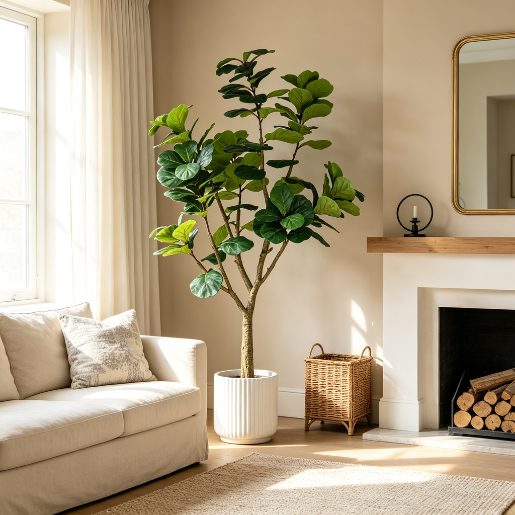 7FT Artificial Fiddle Leaf Fig Tree with Modern Black Pot - Green Leaves