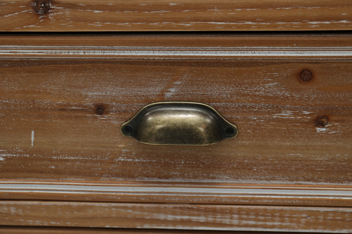 Rustic Wooden Storage Cabinet with Decorative Cutout Door & 3 Drawers - Distressed Wood