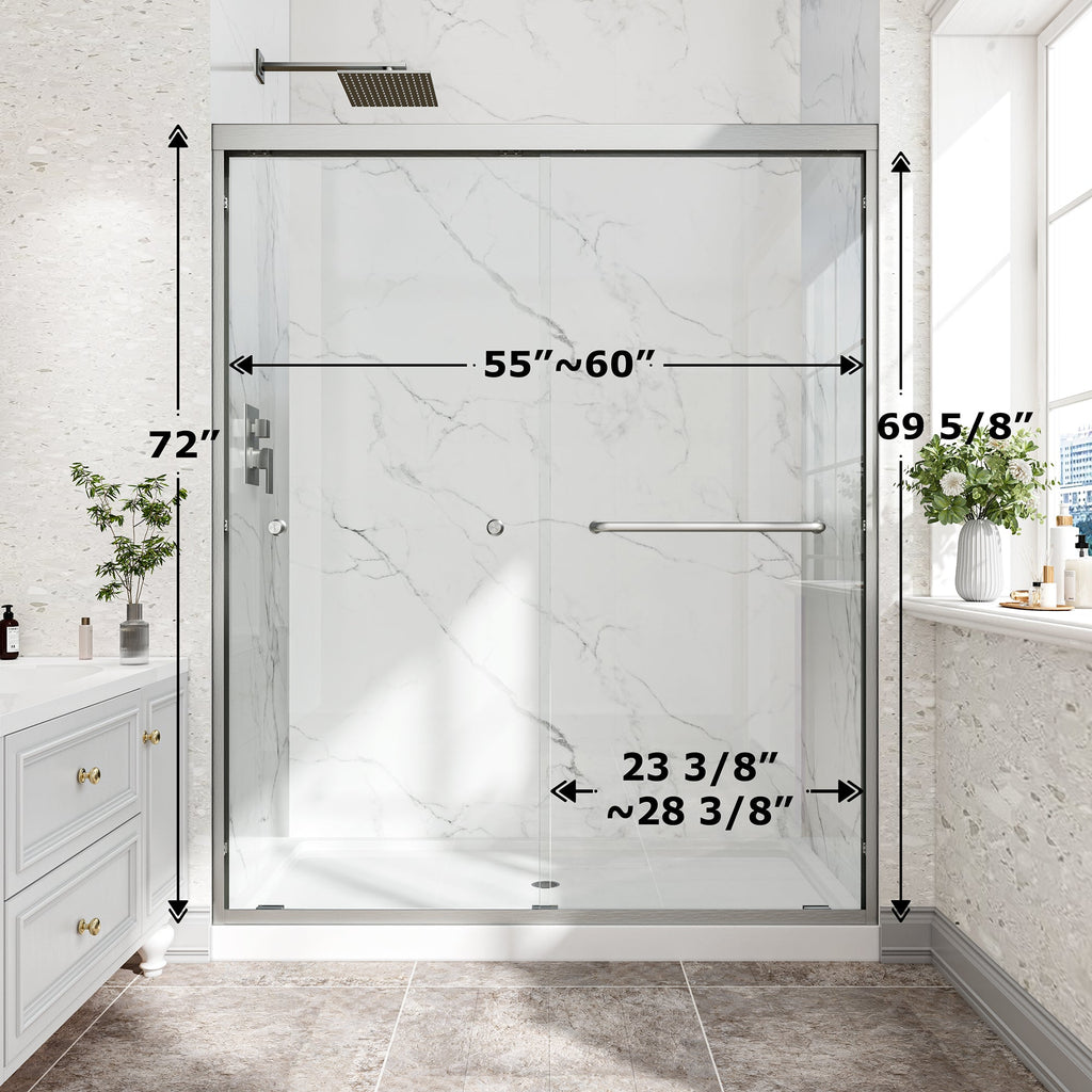 Brushed Nickel Double Bypass Sliding Shower Door with Reversible Installation - 60" W x 72" H