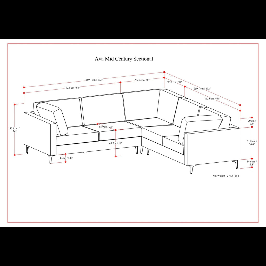 Mid Century Corner Sectional Sofa with Feather Cushions - Beige or Dark Gray
