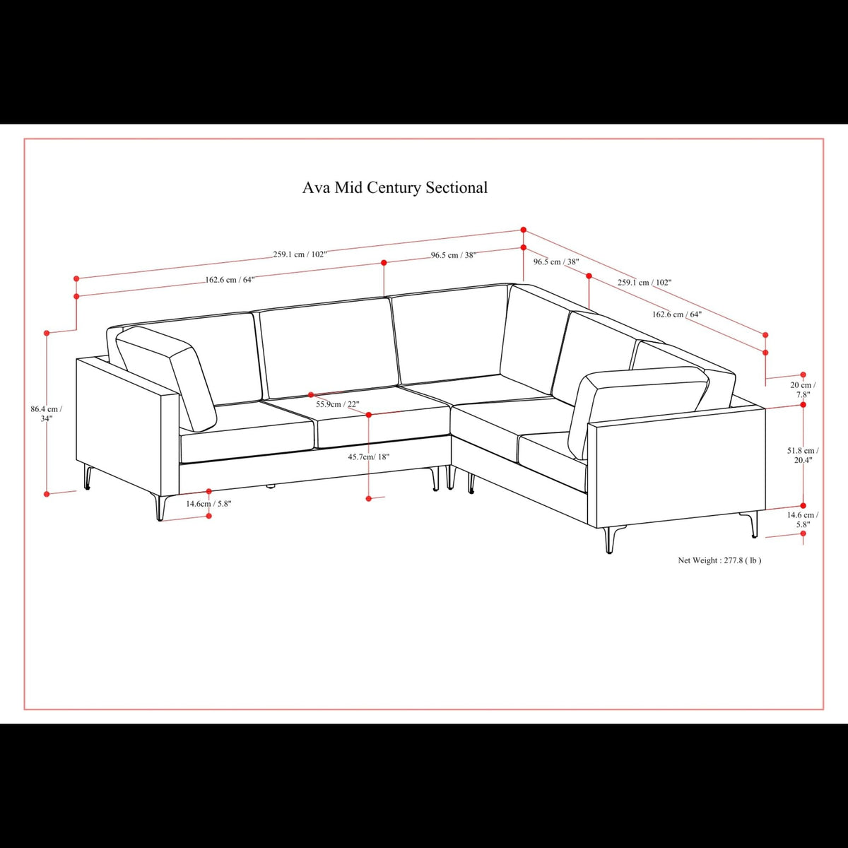 Mid Century Corner Sectional Sofa with Feather Cushions - Beige or Dark Gray
