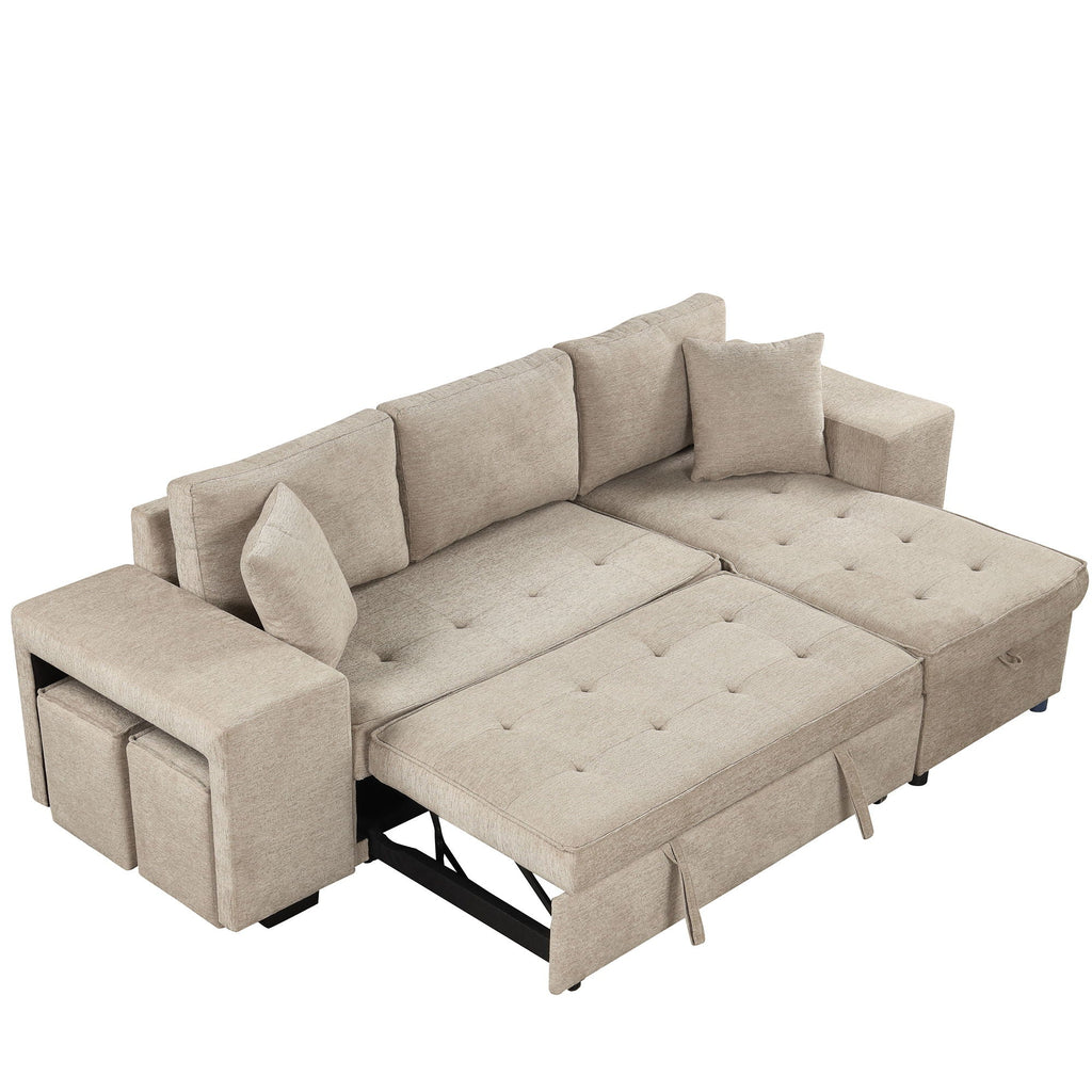 Reversible L-Shape Sleeper Sectional Sofa with Storage Chaise and 2 Stools - Multiple Colors