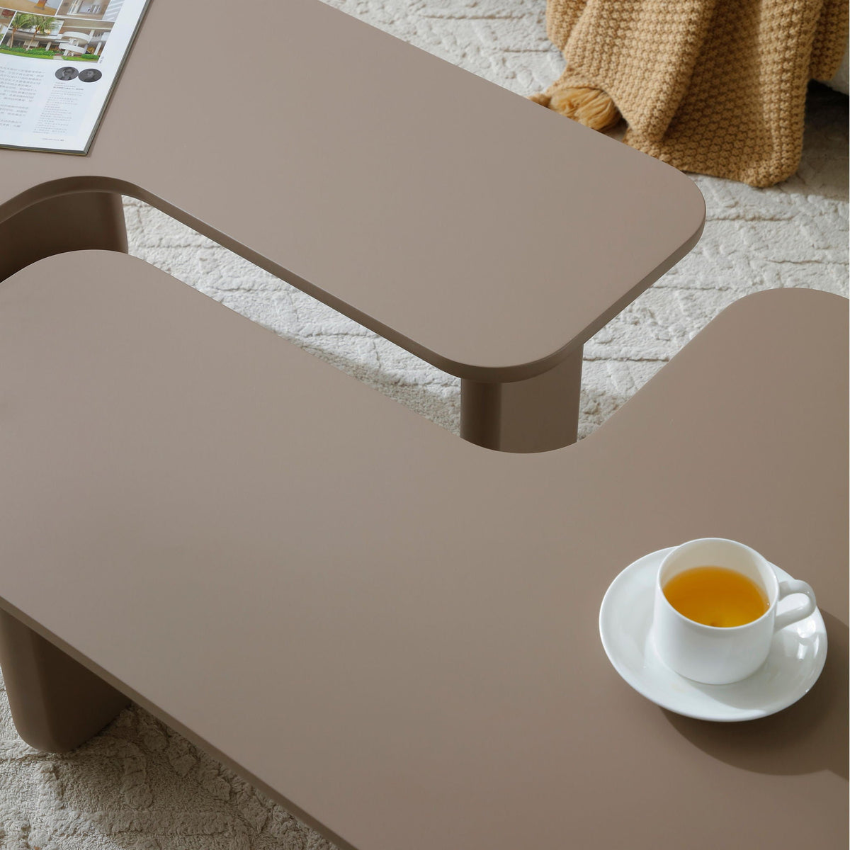 L-Shape Coffee Table with Modular Nesting Design - White or Dark Brown