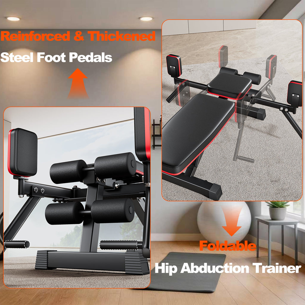 2-in-1 Weight Bench with Hip Abduction - Home Gym