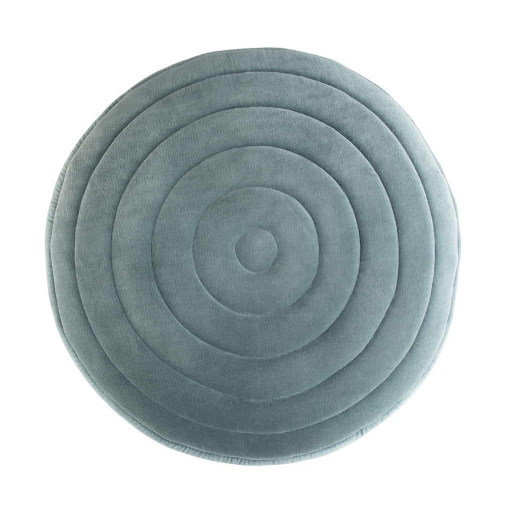 Upholstered Round Pouf with Supportive Polystyrene Filling - Light Blue