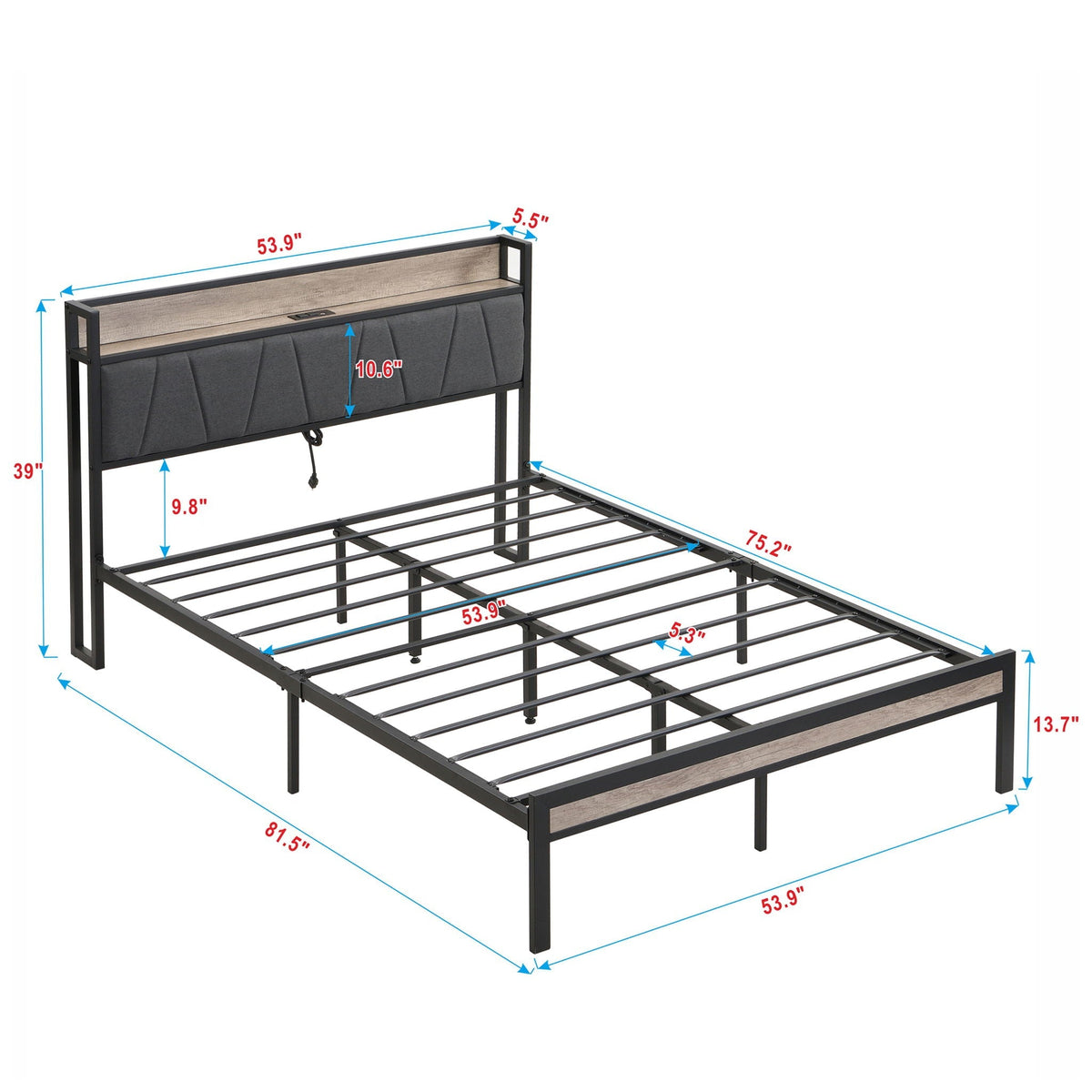 Modern Platform Bed Frame with LED Lights and USB Charging - Dark Brown or Light Brown