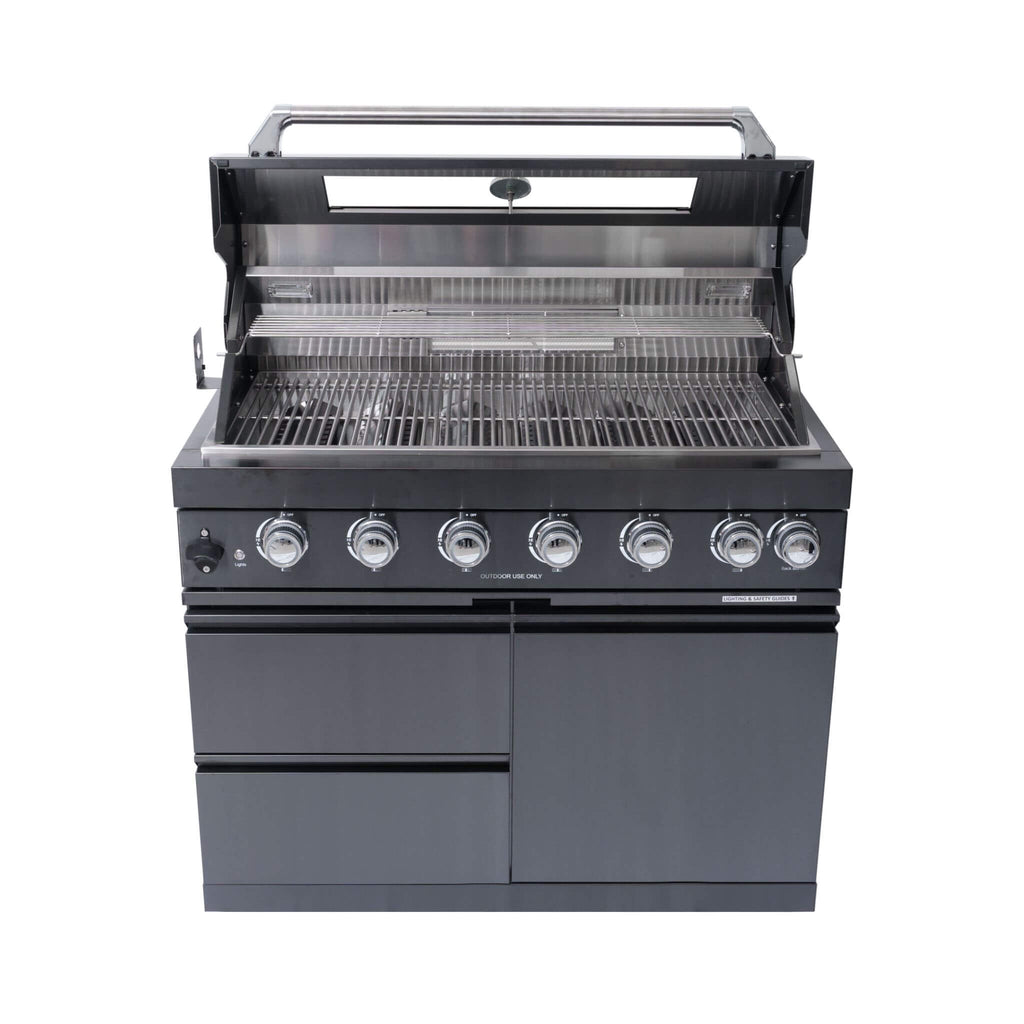Inferno Premium Black Stainless Steel 6-Burner Liquid Propane Kitchen Grill Island With Rotisserie Kit (SAK82641)