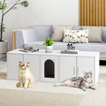 Cat Litter Box Enclosure for 2 Cats with Double Rooms and Sisal Scratching Mat-White