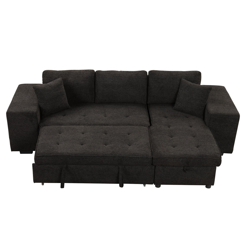 Reversible L-Shape Sleeper Sectional Sofa with Storage Chaise and 2 Stools - Multiple Colors