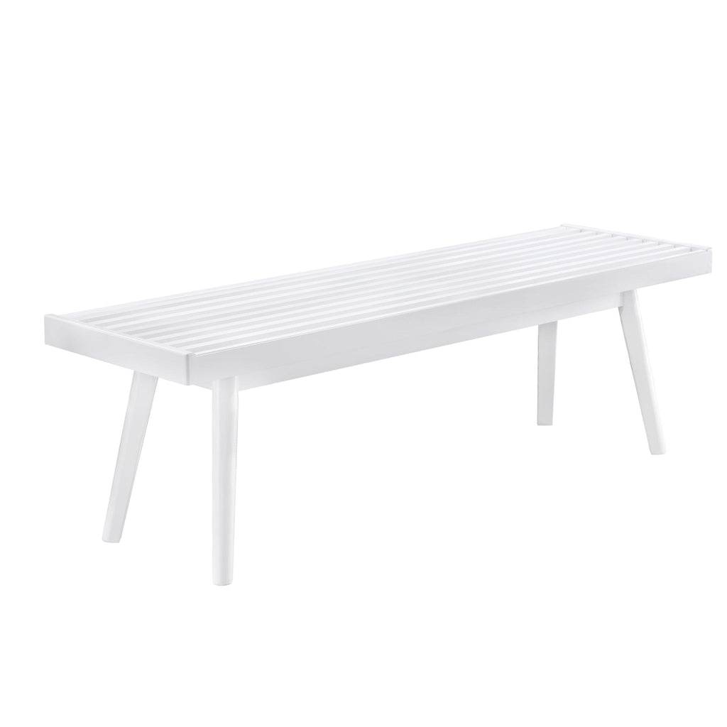 Solid Wood Slatted Bench with Slatted Surface - White