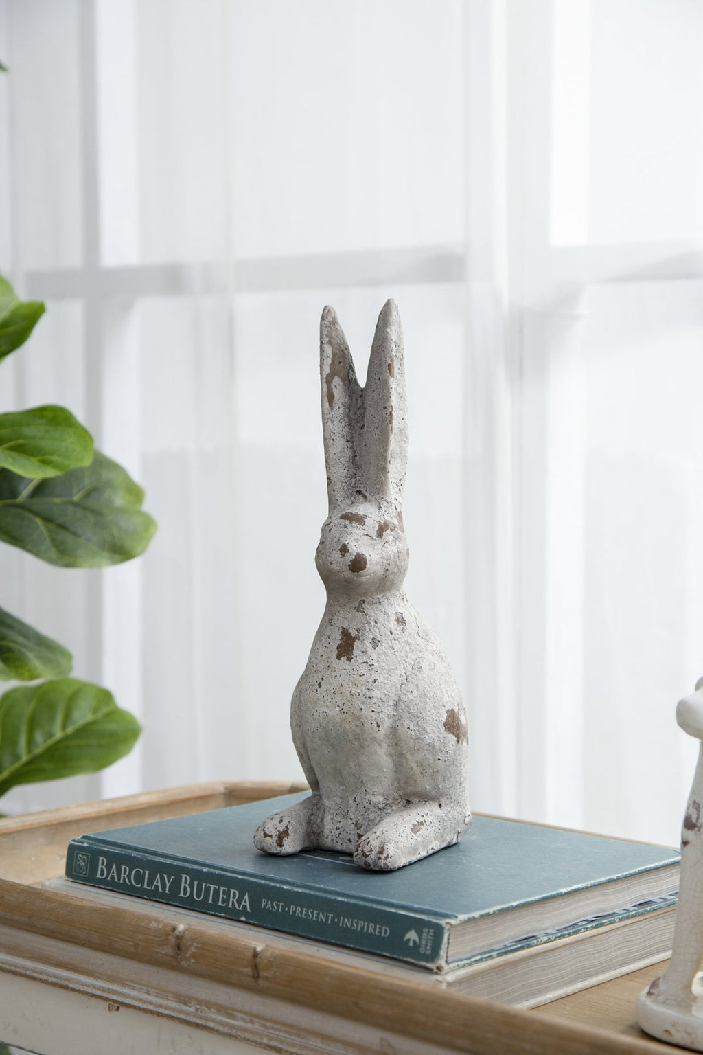 Weathered Cement Rabbit Statue with Rustic Finish - Cement