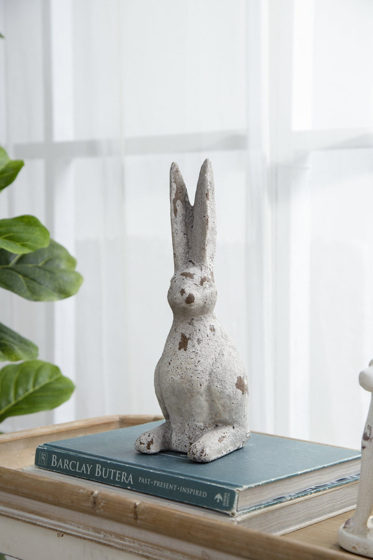 Weathered Cement Rabbit Statue with Rustic Finish - Cement