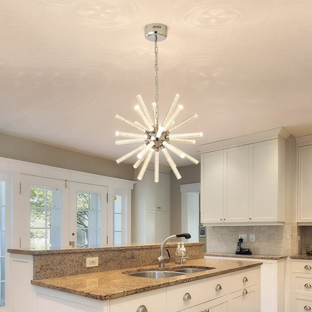 24-Light Bubble Pillar Chandelier with Adjustable Pendant Lighting - Metal