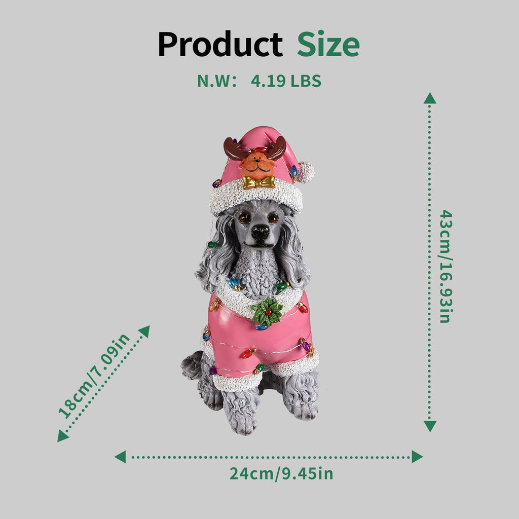 Christmas Poodle Statue with Festive Santa Outfit - Multicolor