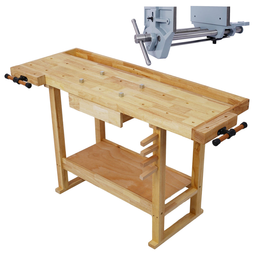55-Inch Wooden Workbench with Rapid Action Vise