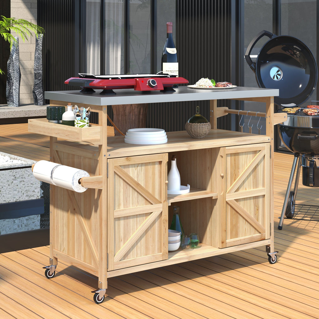 K&K Outdoor Kitchen Island, Rolling Bar Cart & Storage Cabinet
