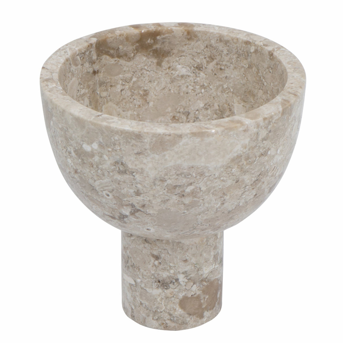 Round Marble Pedestal Bowl with Cylindrical Base - Cream