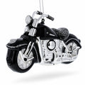 Black & White Motorcycle Glass Christmas Ornament