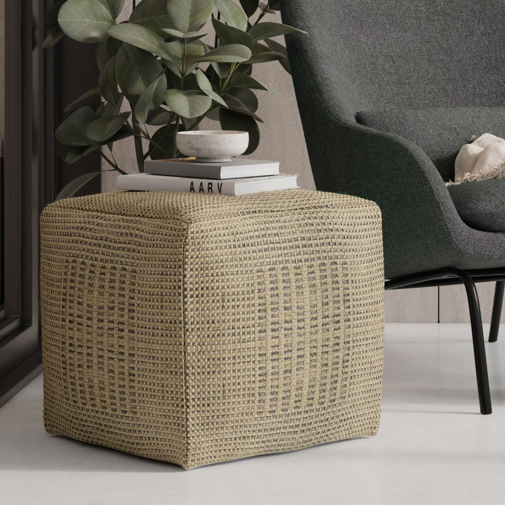 Square Woven Pouf with Dense Polystyrene Filling - Natural