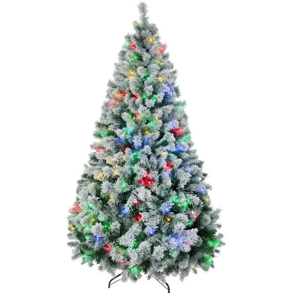 Artificial Snow Christmas Tree with Frosted Branches and LED Lights - Green