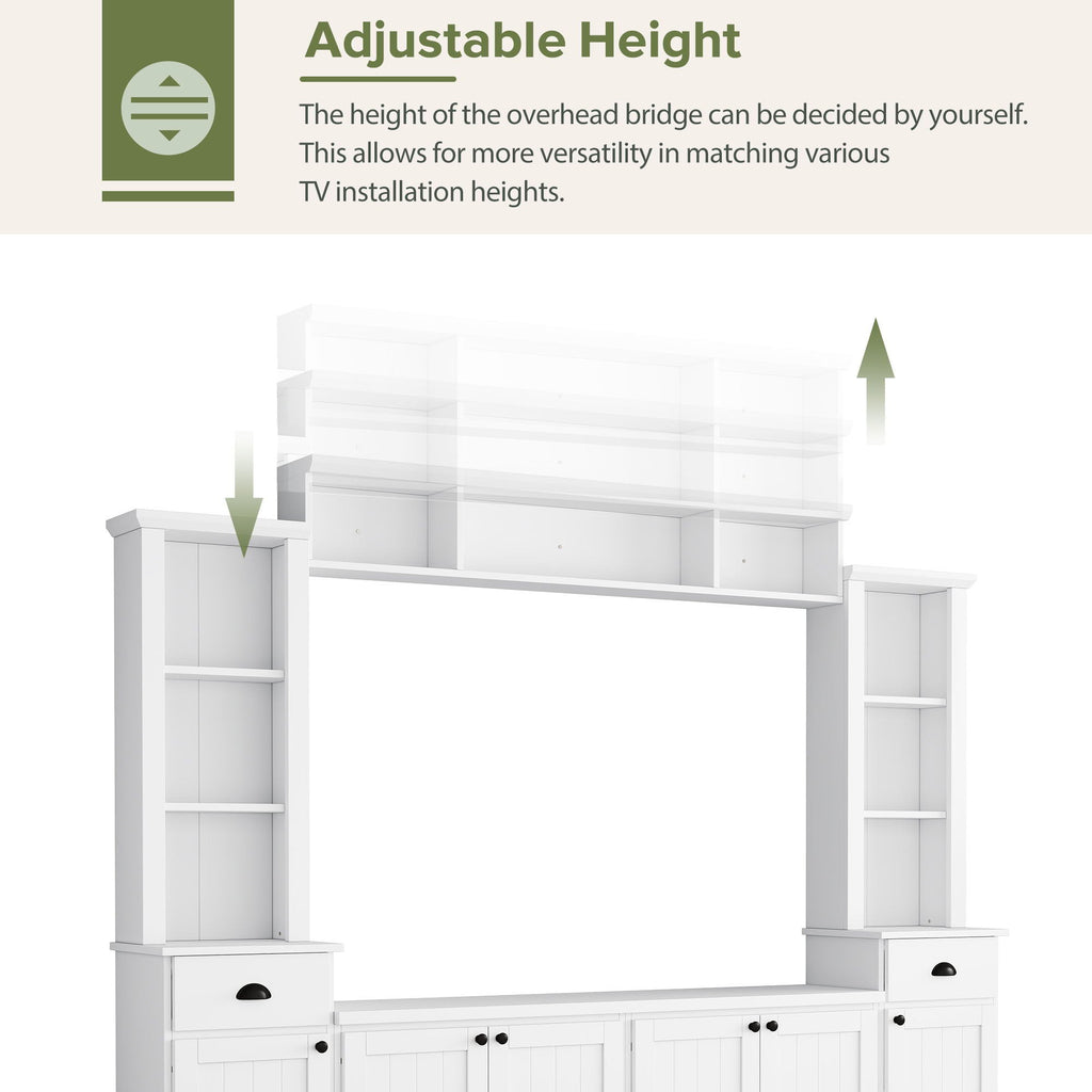 Minimalist Entertainment Wall Unit Set with Adjustable Bridge for TVs Up to 75" - White or Black